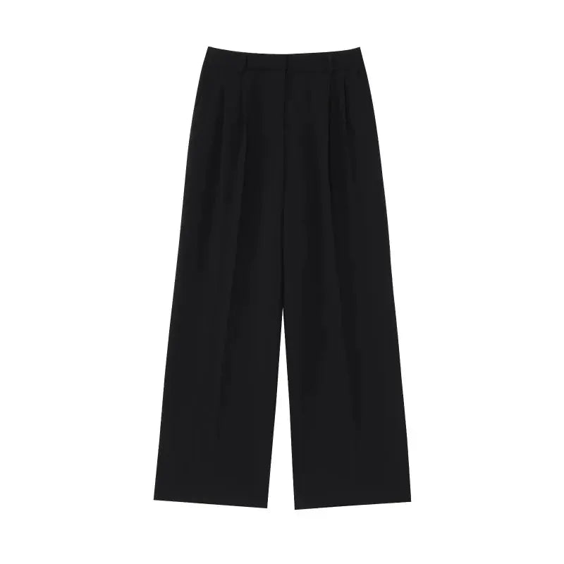 Wide-leg black pants, high-waisted, part of ETJ 2025 women's suit set