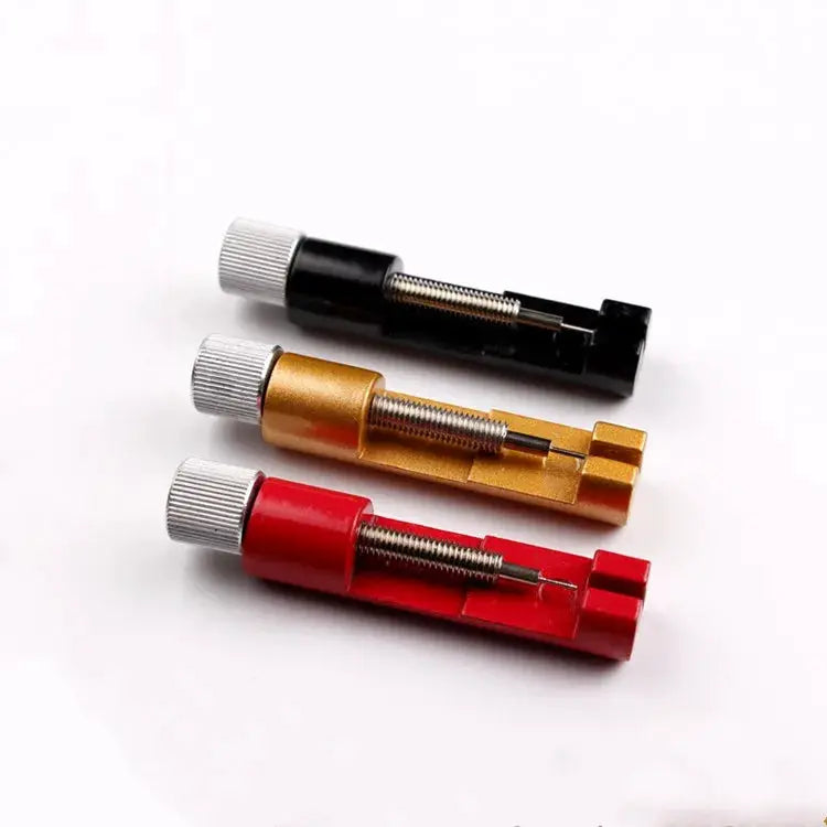 Metal watch link pin remover tool set in black, gold and red, 3 pieces