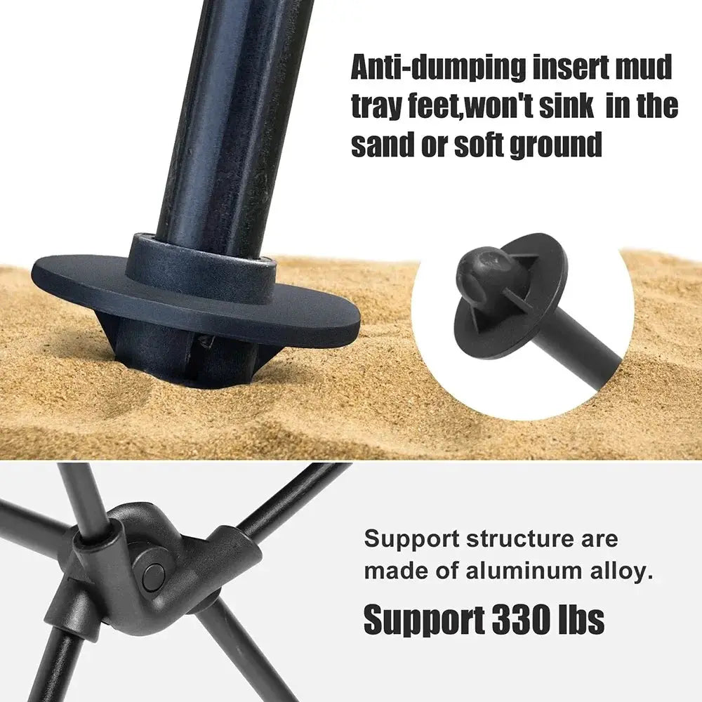 WESTTUNE portable folding camping chair with headrest; aluminum alloy frame and anti-sinking mud feet.