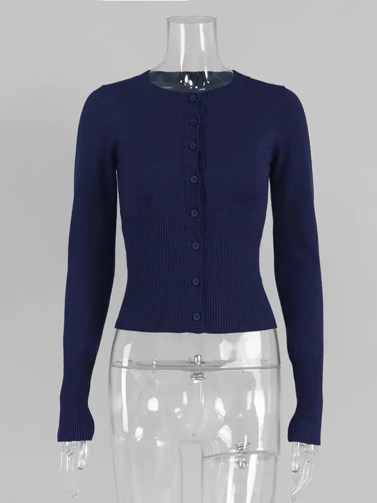 Tossy Casual Knit Cardigan for Women Long Sleeve Ribbed Patchwork Cropped Top Elegant Slim Knitwear for Autumn Winter