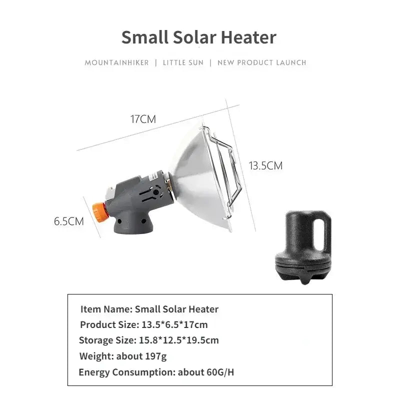 Small Solar Heater by Simples Market, portable camping stove with gray body and orange knob, 13.5×6.5×17 cm