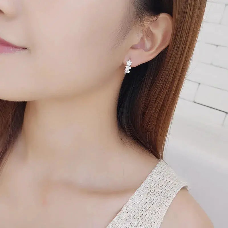 925 Sterling Silver Zircon Flower Stud Earrings For Women Wedding Jewelry High Quality