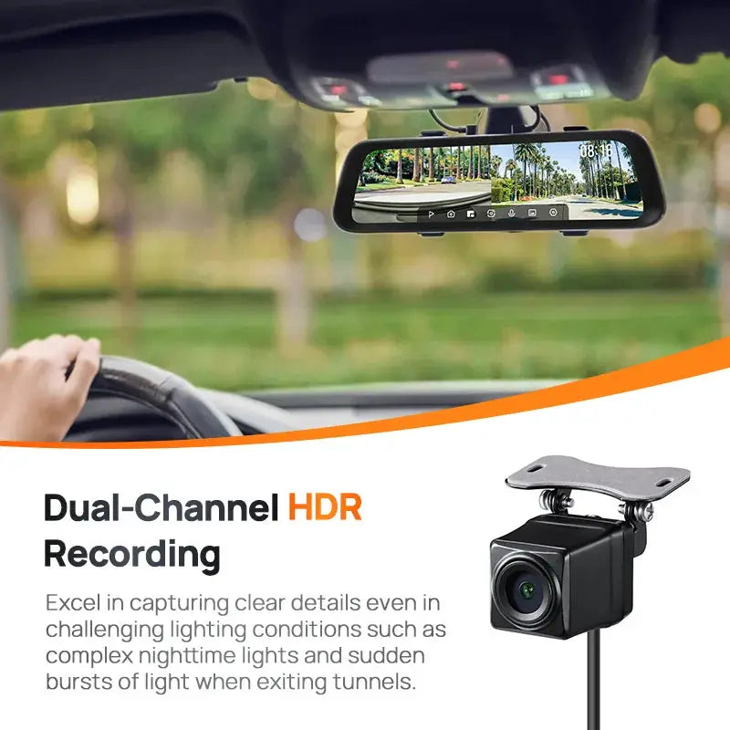 70mai Rearview Dash Cam S500 with 9.35-inch touchscreen; dual-channel HDR car DVR by Simples Market