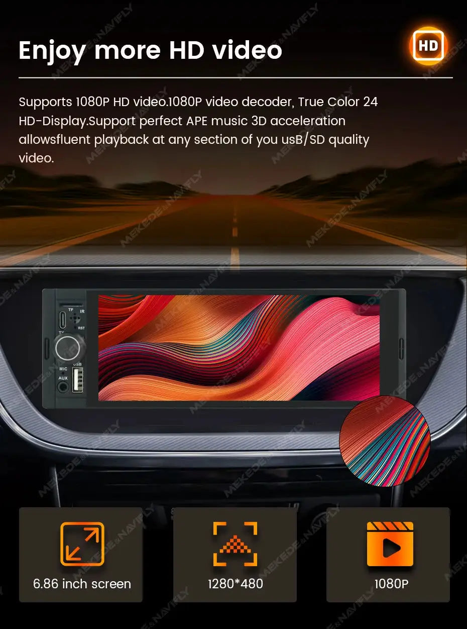NaviFly OD8 6.86 inch 1Din MP5 car radio with Wireless CarPlay/Android Auto, 1280x480 display, Simples Market