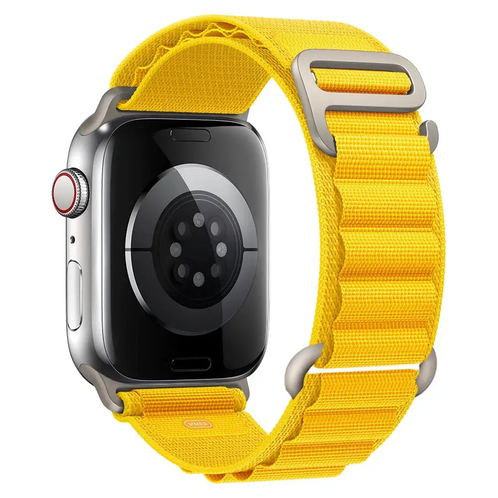 Apple Watch nylon Alpine strap by Simples Market, bright yellow with metal buckle