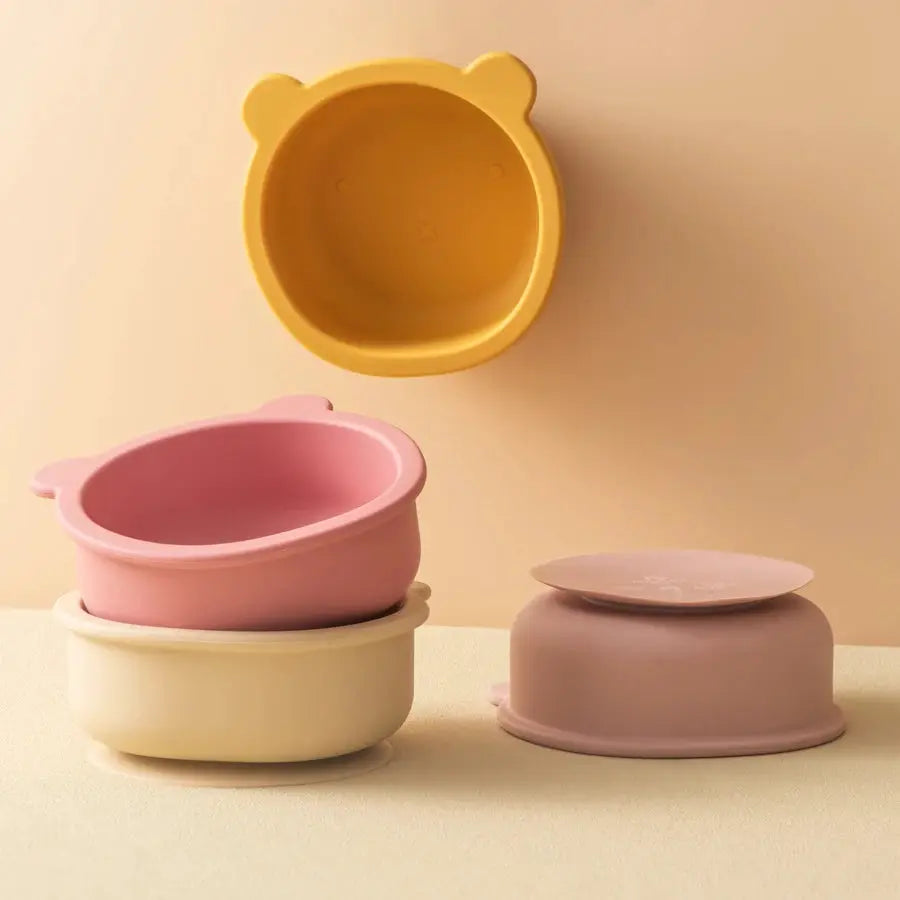 Silicone Baby Tableware Suction Dinner Set Bear Shape Bowl For Toddlers Cartoon Cute Mealtime Training