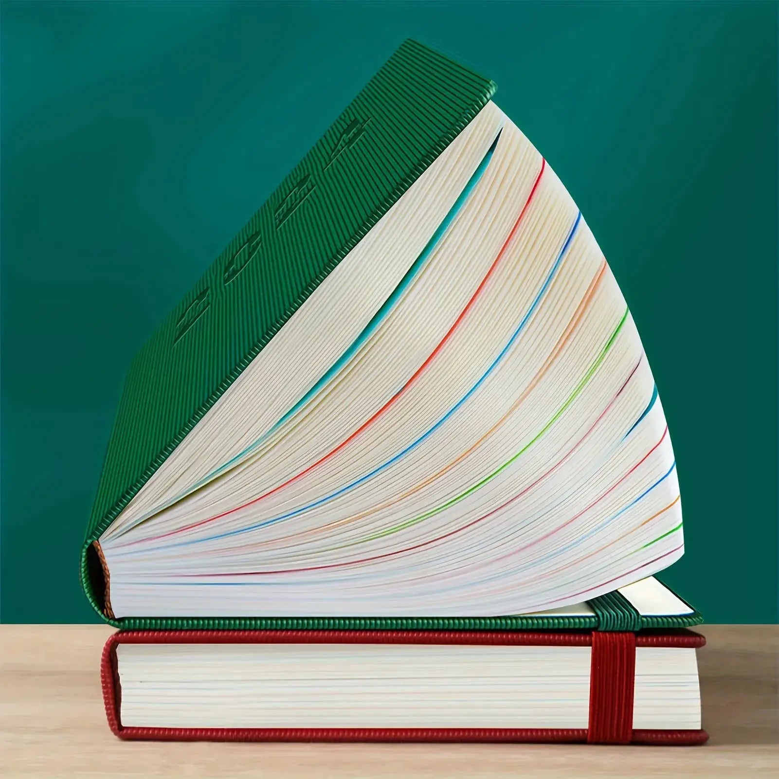 2026 calendar log planner with green cover and rainbow-edged pages