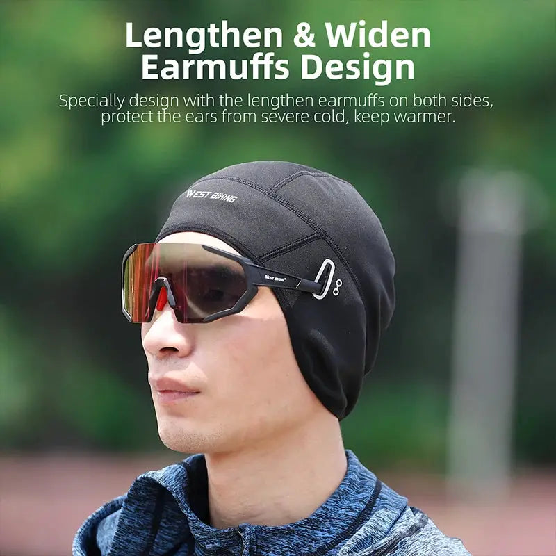 West Biking Winter Fleece Cycling Cap Windproof Thermal Skull Cap Helmet Liner For Men MTB Riding