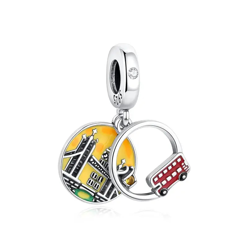 925 Sterling Silver Travel Theme Charms Beads London Bus Paris Suitcase Sam Panda Bracelets Necklaces Women DIY Jewelry