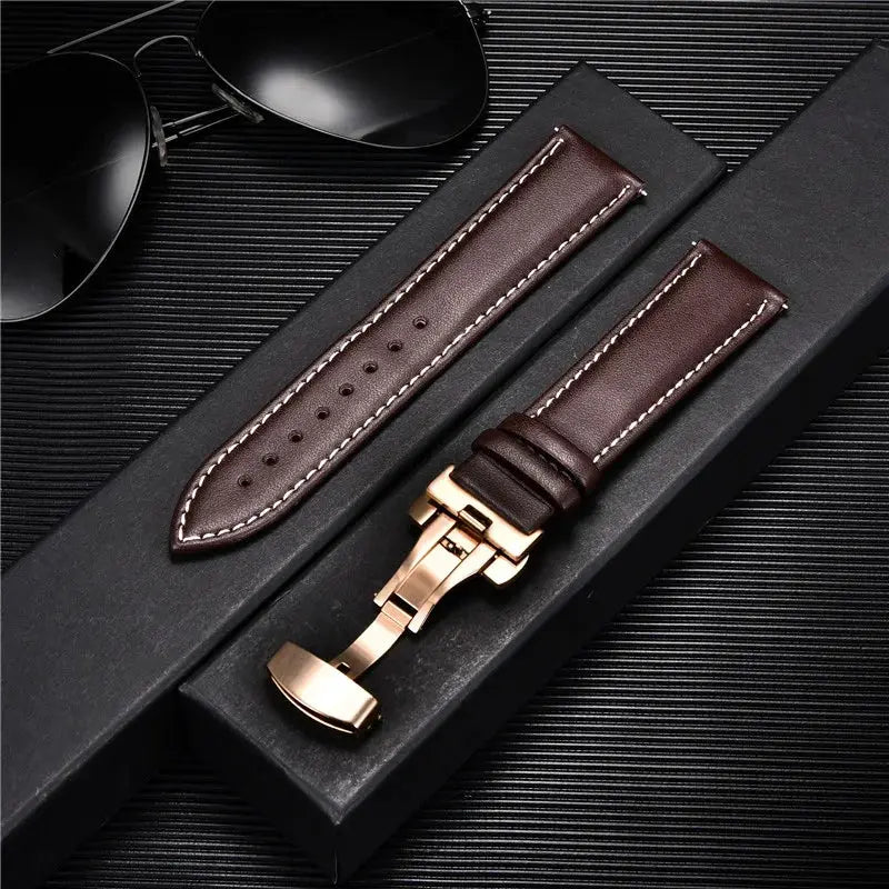 TimberWing Leather Watch Band 18mm 20mm 22mm 24mm Genuine Leather With Stainless Steel Butterfly Buckle Clasp