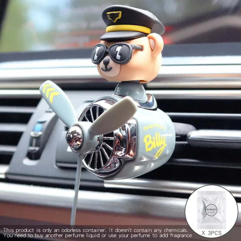 Odorless DIY Perfume Ornament Airplane Pilot Bear Car Air Freshener Vent Clip Fragrant Diffuser Decoration For Men