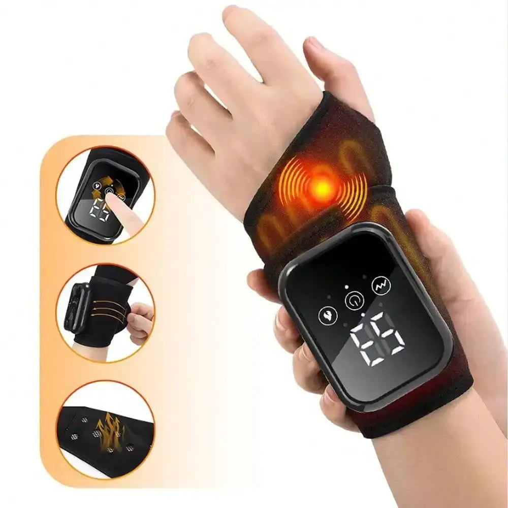 Wrist heating pad with massage by Simples Market, black adjustable strap and digital display