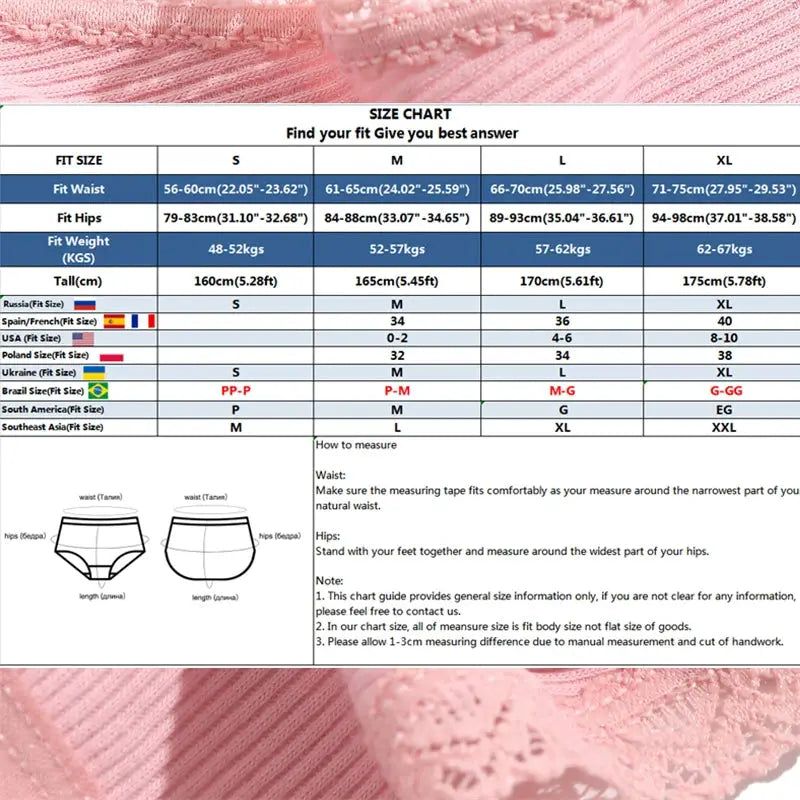 Simples Market 5-pack cotton G-string underwear set on pink lace background with size chart.