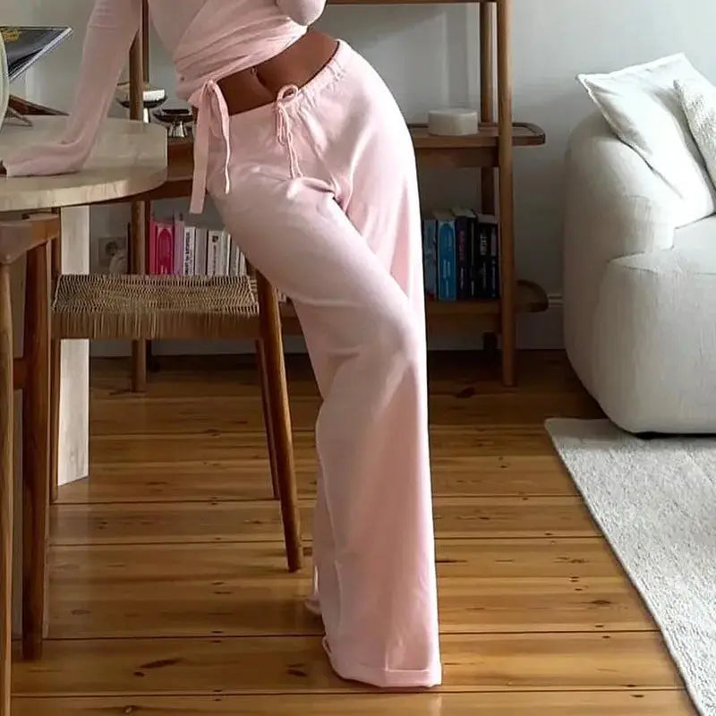 Absobe 2 Piece Leisure Suit Women Flare Sleeve Crop Cardigan Pants