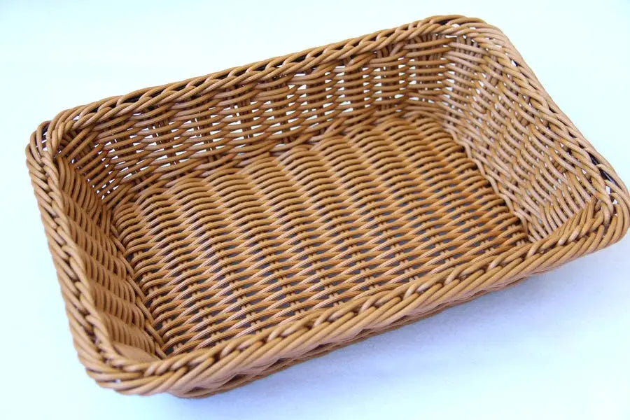 Hand-woven imitation rattan rectangular storage basket, natural brown for kitchen use