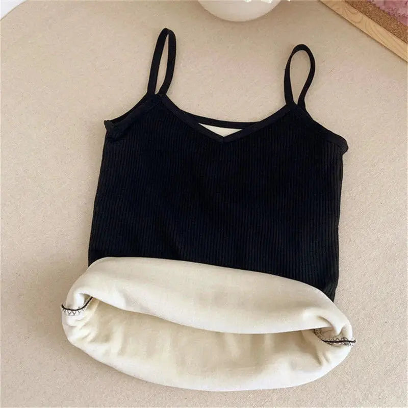 VelvetyLux Thermal Velvet Crop Top For Women Elastic Fit For Comfortable Layering Black Tank