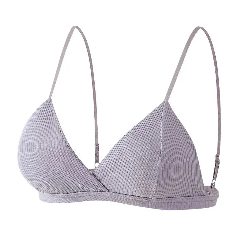 Lavender ribbed triangle-cup bralette, wire-free, adjustable straps