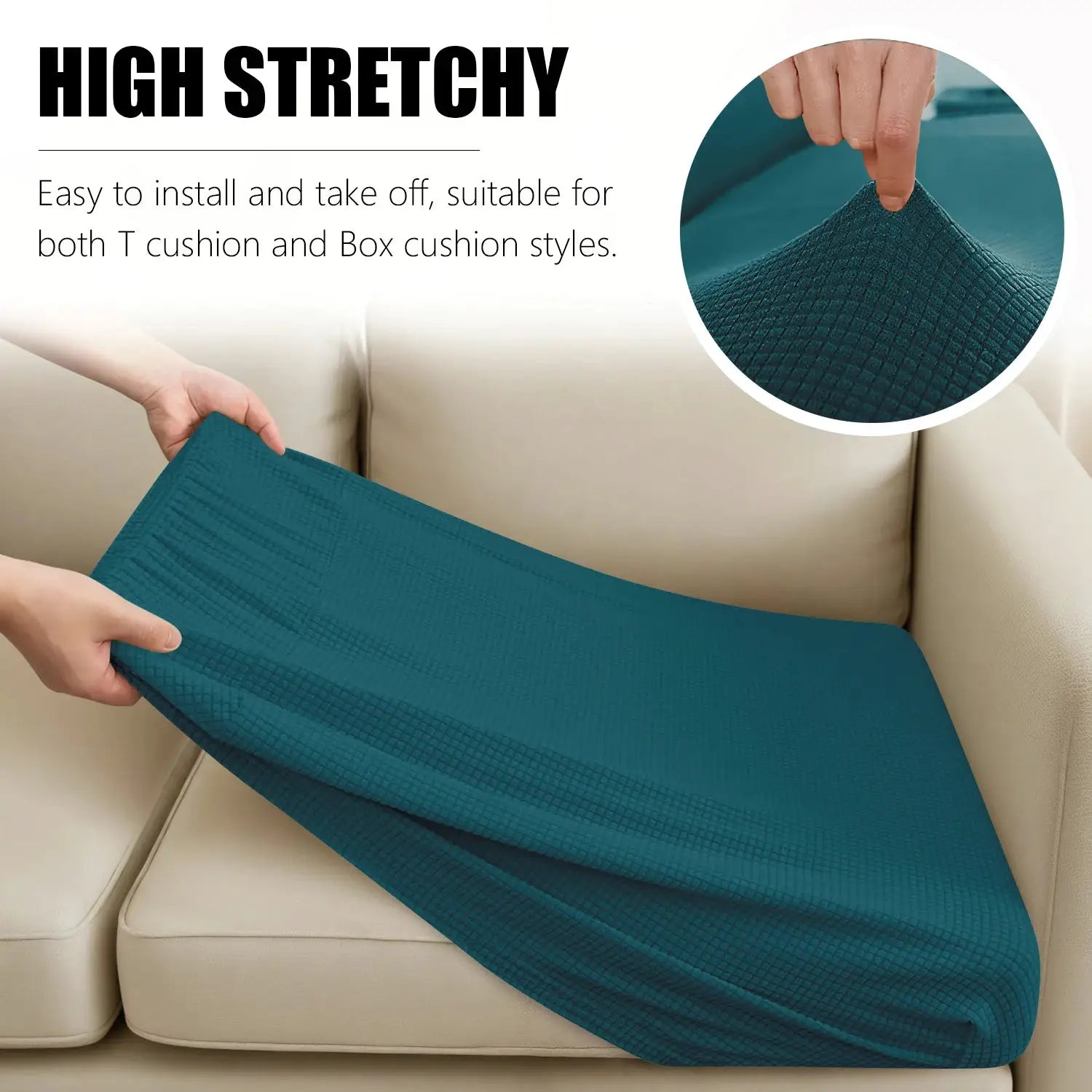 Sofa cushion cover kit, teal jacquard textured fabric, for 1-4 seats, waterproof couch protector