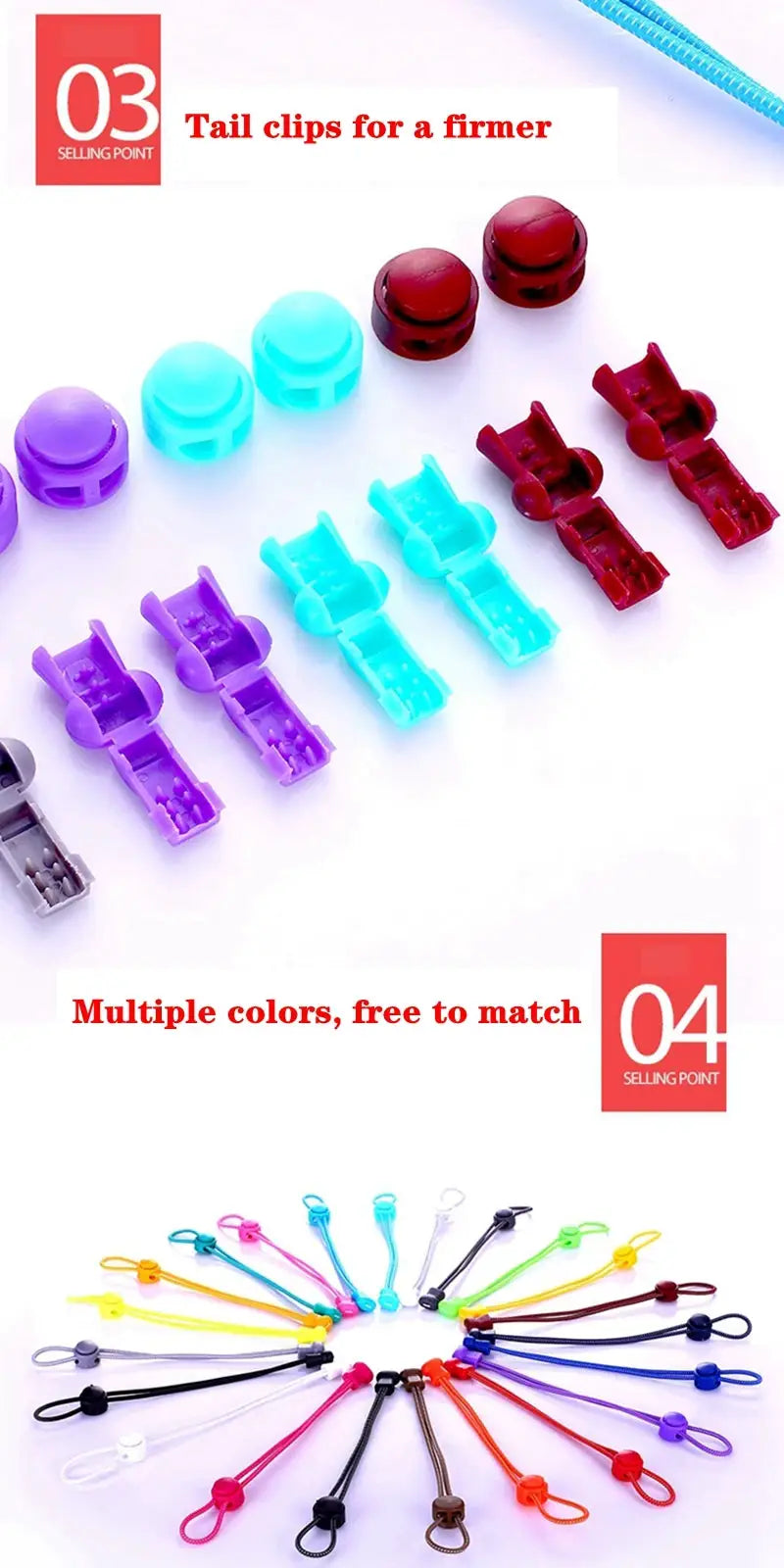 Simples Market 1 pair elastic no-tie sneaker shoelaces with locking clips, assorted colors