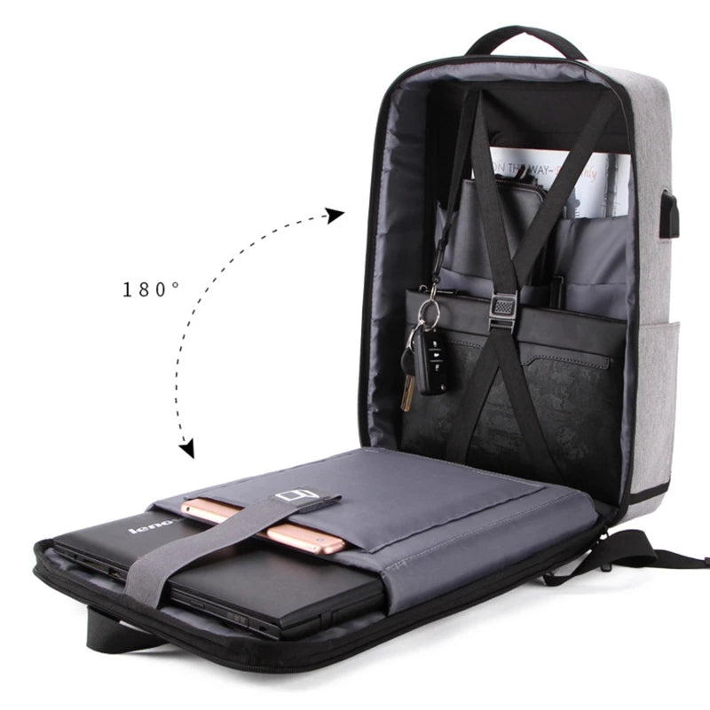 Men's hard-shell anti-theft backpack, gray, high-capacity travel/business bag by Simples Market