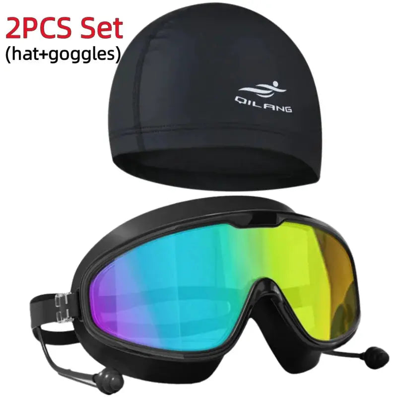 Big Frame Swimming Goggles For Adults With HD Wide View Anti Fog UV Protection Leak Proof Seal Quick Release Clasp