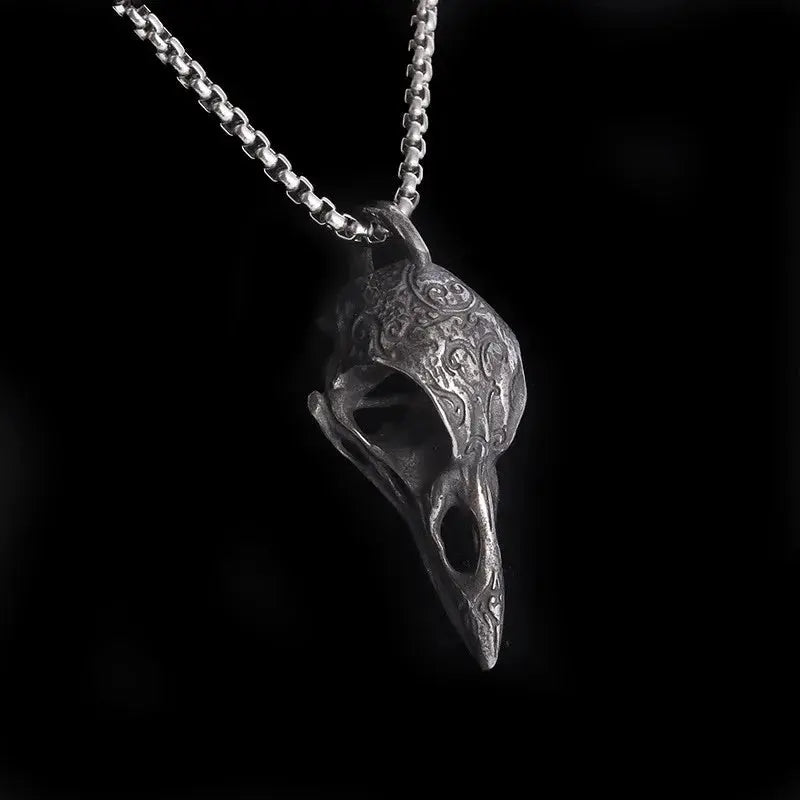 Retro Nordic Style Crow Skull Pendant Necklace Unisex Zinc Alloy Jewelry Gift For Men Personalized Amulet