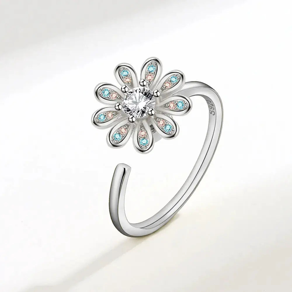 SMJEL Fidget Spinner Ring for Women Crystal Flower Eye Butterfly Animal Motifs Stress Relief Wedding Jewelry