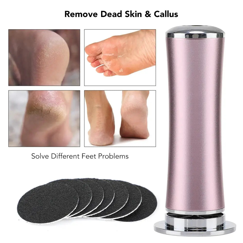 Simples Market electric foot callus remover in pink metal with replacement sanding discs