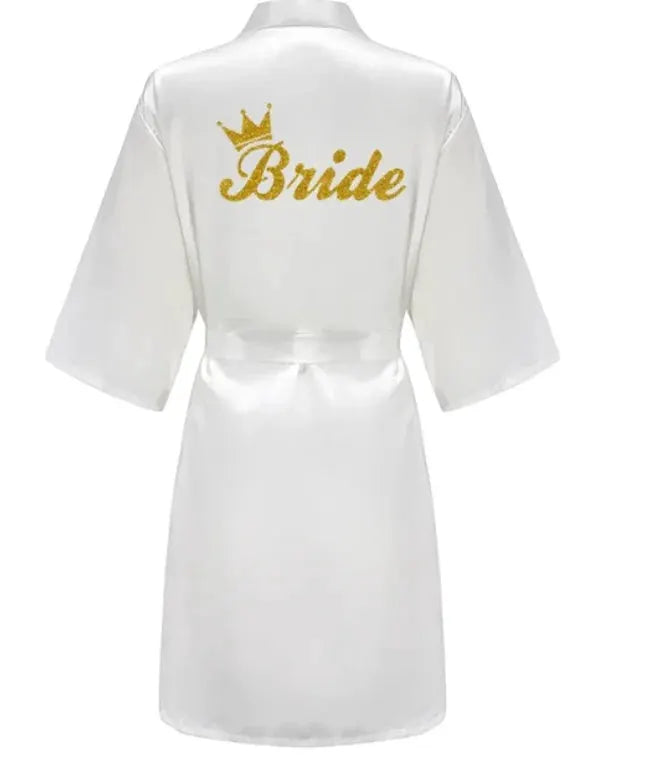 BridalGlow Team Bride Satin Kimono Robe for Weddings Black Lettering Bridesmaid Pajama Bathrobe