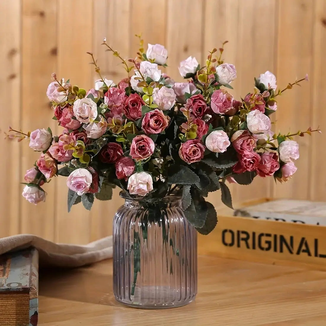 Artificial Silk Rose Bouquet 7 Stems 21 Heads for Wedding Christmas Wreath Home Decor Vase Bridal Bouquets