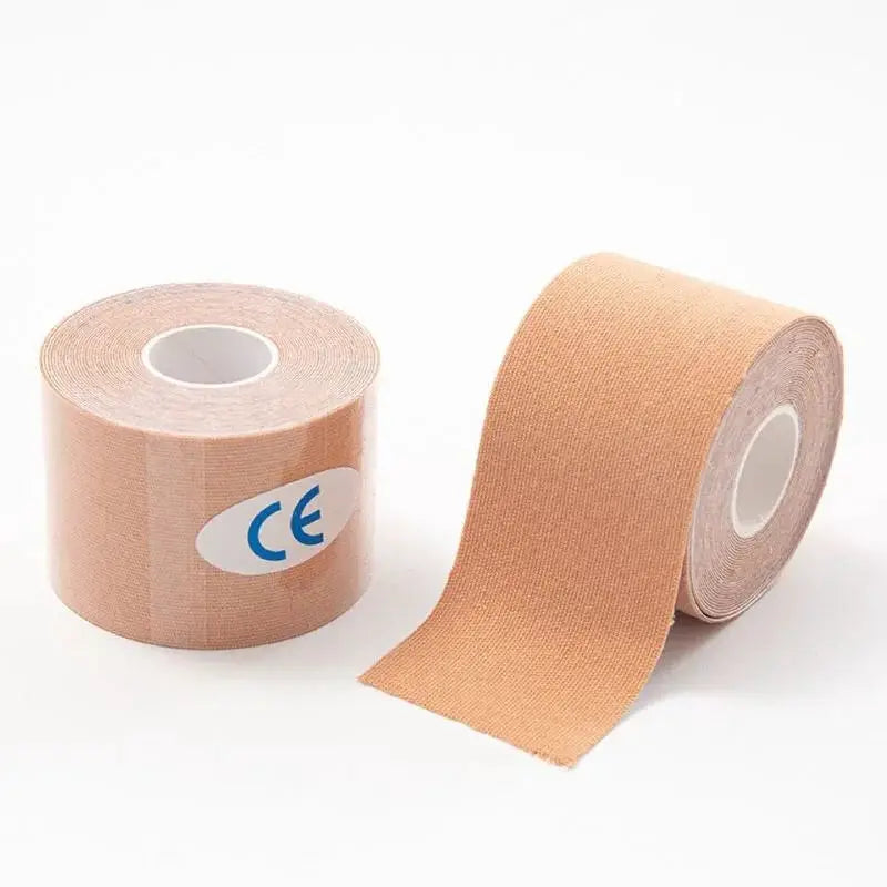 Kinesio tape rolls 5-10 cm, beige elastic athletic tape by Simples Market (two rolls)