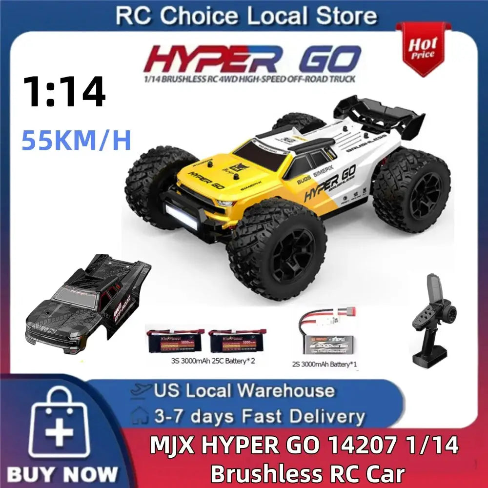 MJX Hyper Go 14207 1/14 Brushless 4WD RC Car RTR with dual shells and remote control