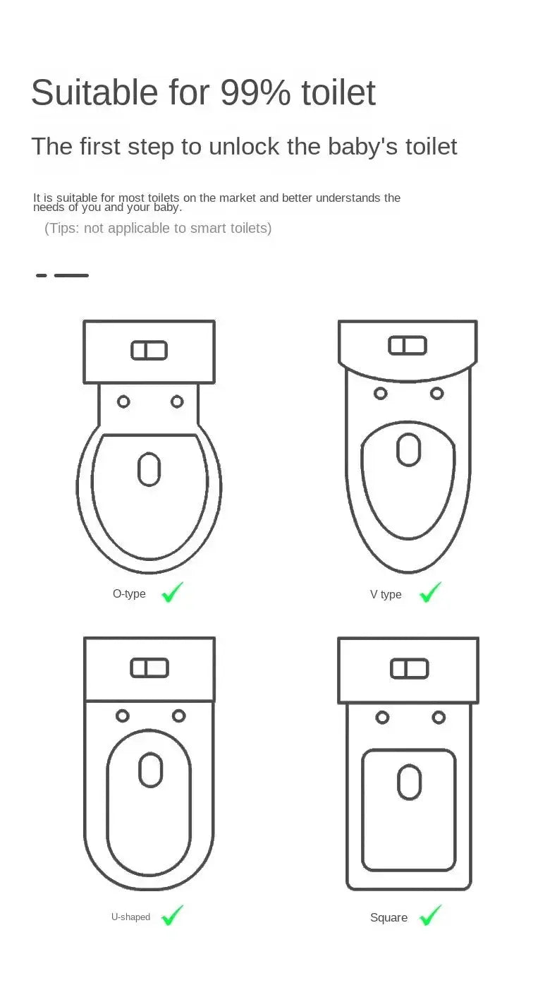 Baby toilet seat ring set with four shapes (O, V, U, square) for kids