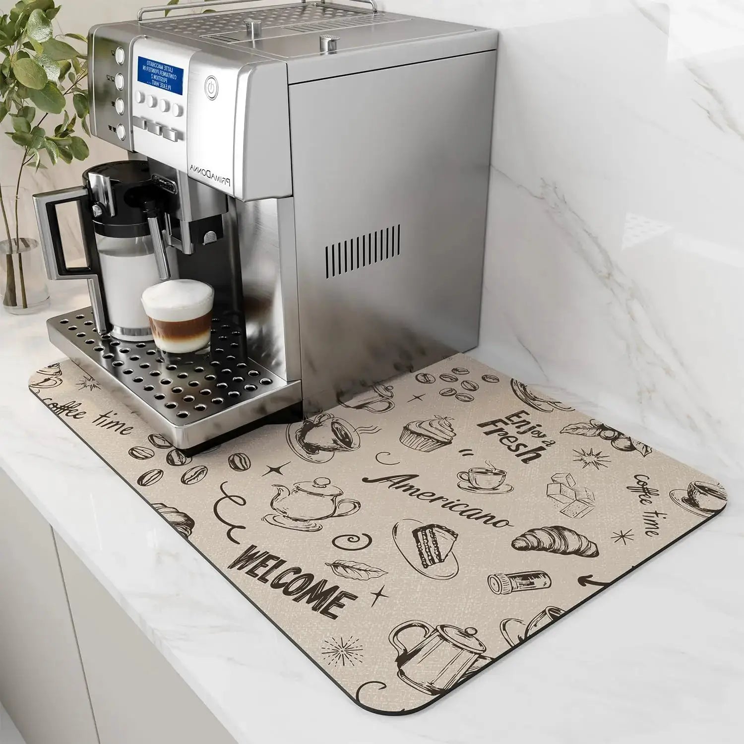 Coffee Machine Mat With Rubber Backing Water Absorbent Dish Drying Pad For Kitchen Worktop Drainage And Home Decor