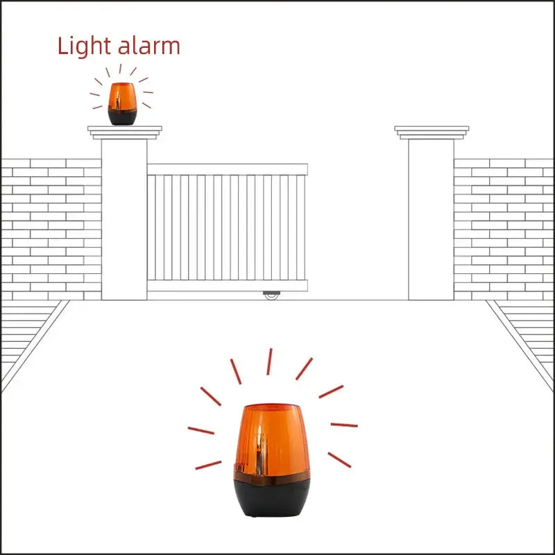 Gate flashing beacon lamp for swing/sliding gate openers, orange LED on black base.