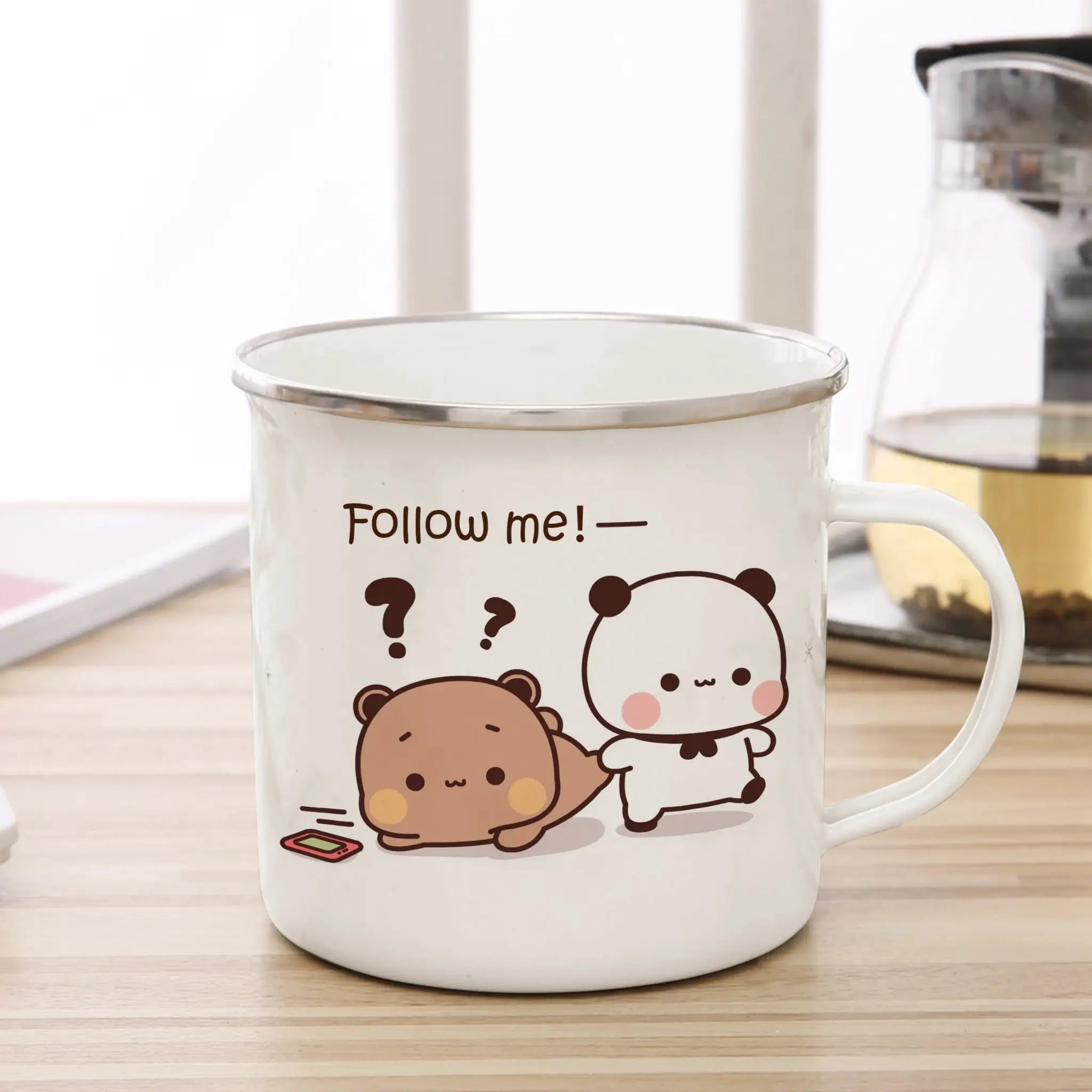 Cute Cup Co Cartoon Milk Mocha Bear Enamel Cup 11oz Eco Friendly Coffee Tea Cup Gift For Couple
