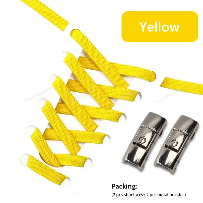 Simples Market yellow 8mm wide press-lock elastic shoelaces with 2 metal buckles for sneakers