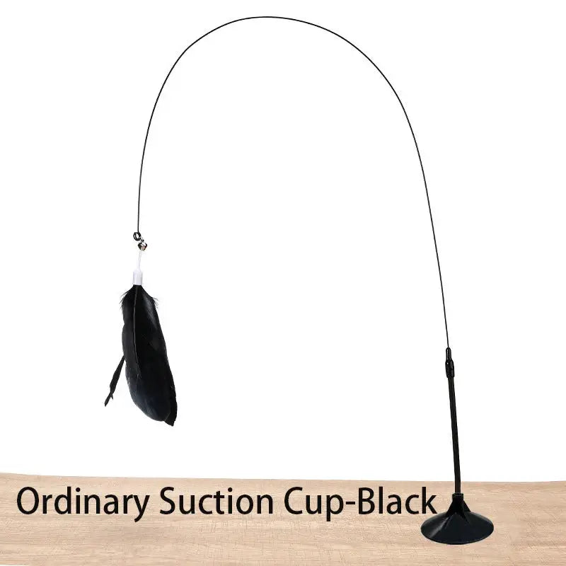 Interactive Cat Toy Hands Free Cat Wand Teaser Wand With Feathers Bell Suction Cup Bird Toy Pet Supplies