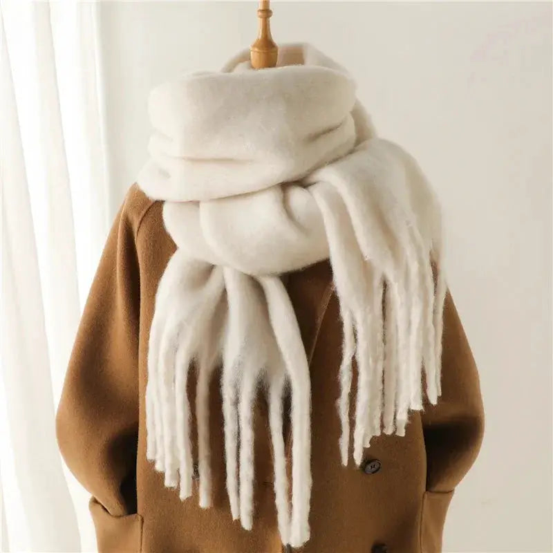 Luxurious Faux Cashmere Winter Scarf for Women Thick Soft Warm Wrap with Tassels