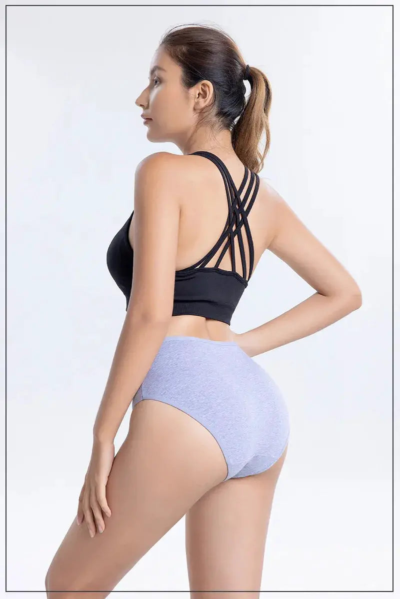 3-piece women's seamless cotton panties set; lavender gray high-waisted briefs shown on model.