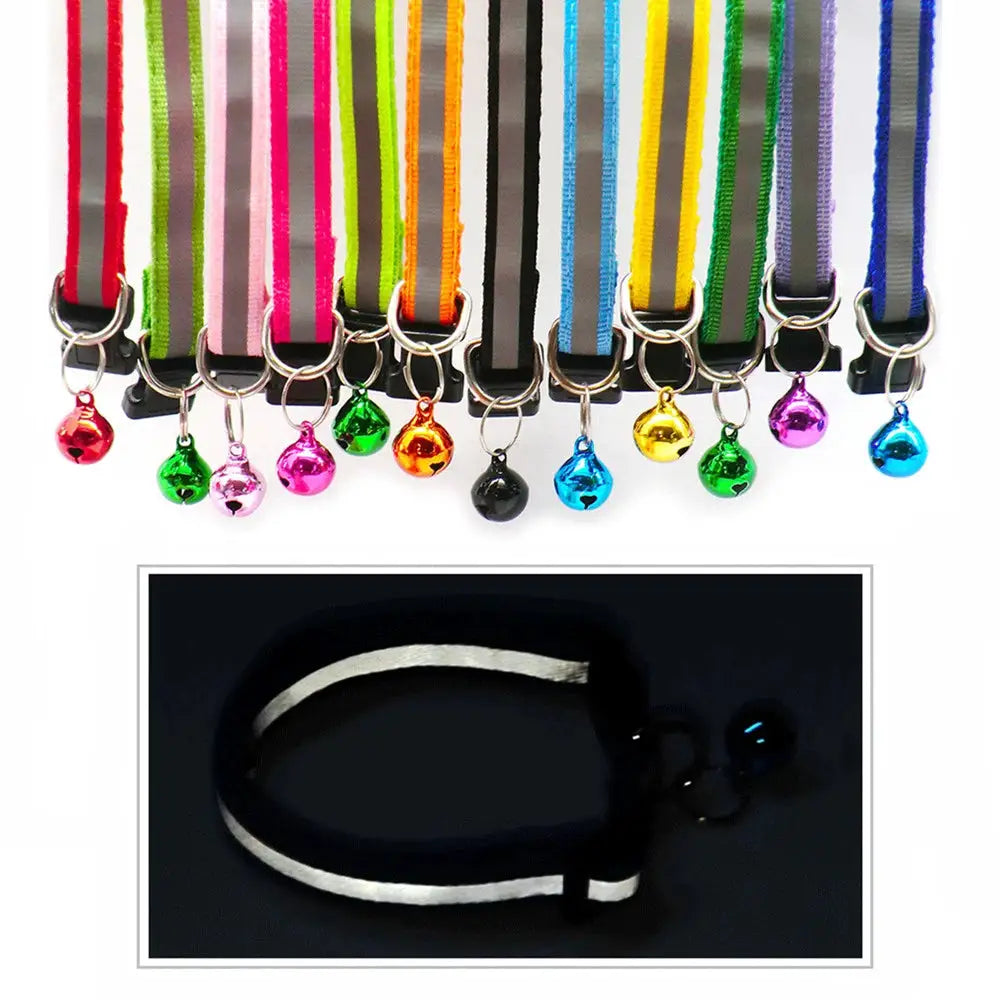 2 Pack Reflective Adjustable Cat And Small Dog Collars With Sash Bells In 12 Colors For Night Visibility
