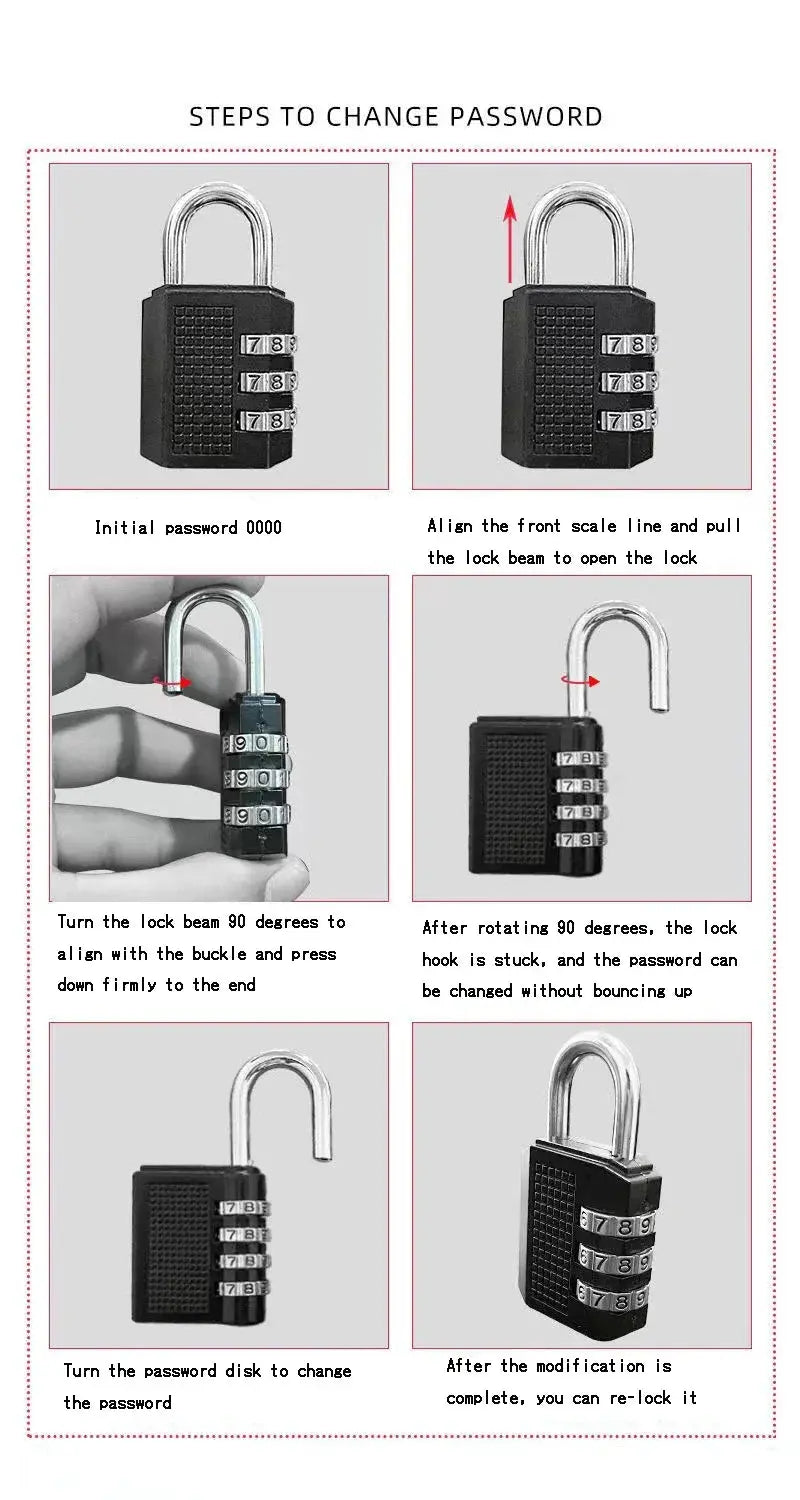 Simples Market zinc alloy large 4-digit combination lock, black padlock with silver dials for luggage, gym or cabinet use.