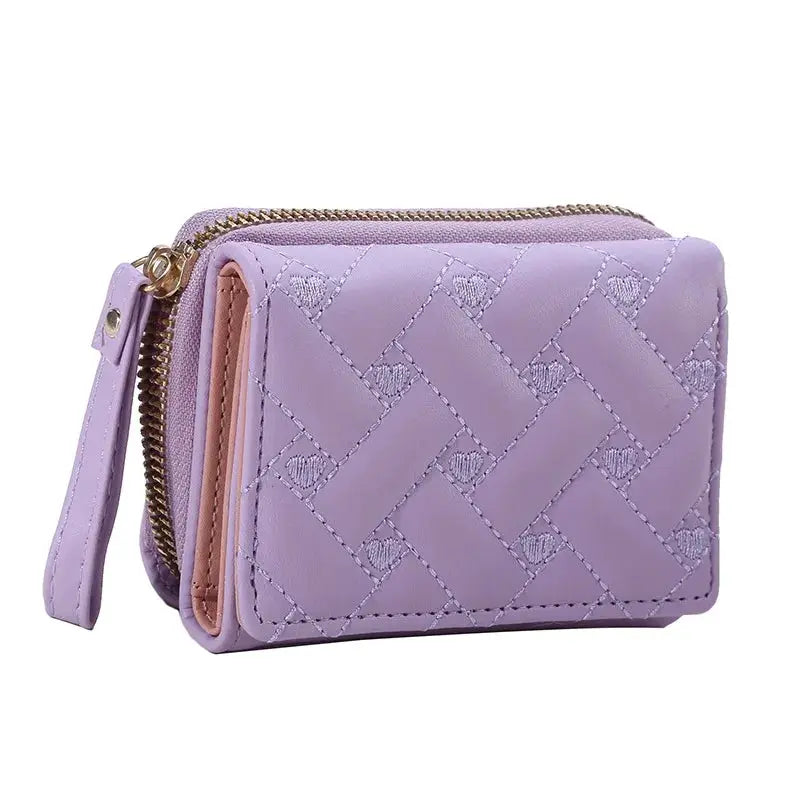 Women's wallet, purple quilted PU leather with zip-around closure and wrist strap by Simples Market.