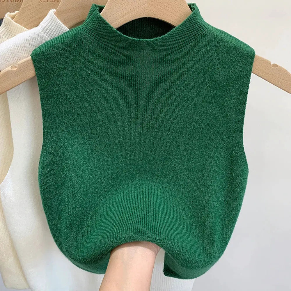 NovaWeave Womens Knit Vest Tank Top Cropped Solid Color Camisole With Half Turtleneck For Spring To Autumn