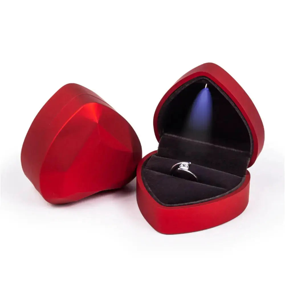 LED Jewelry Ring Box With Light Leather Exterior And Velvet Interior For Proposal Engagement Wedding Gift