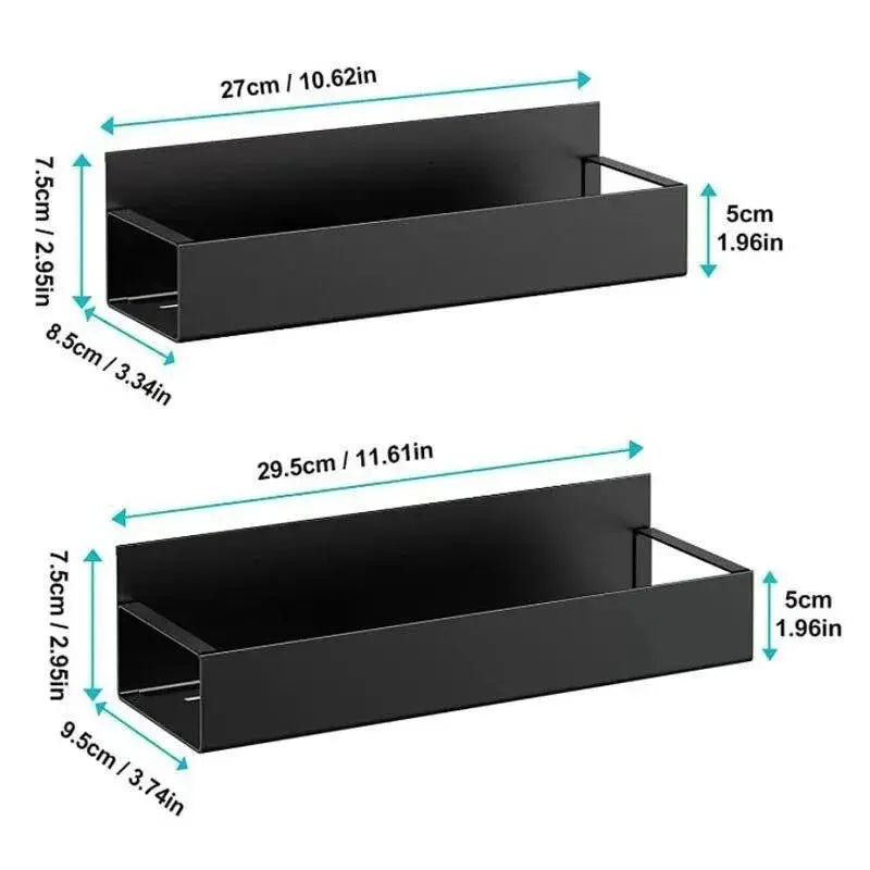Simples Market 2-pack magnetic storage shelves, black metal side-hanging racks for fridge/washer, 27–29.5 cm long