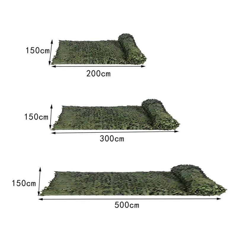 Simples Market military camouflage netting in jungle pattern, 3 sizes: 200 cm x 150 cm, 300 cm x 150 cm, 500 cm x 150 cm.