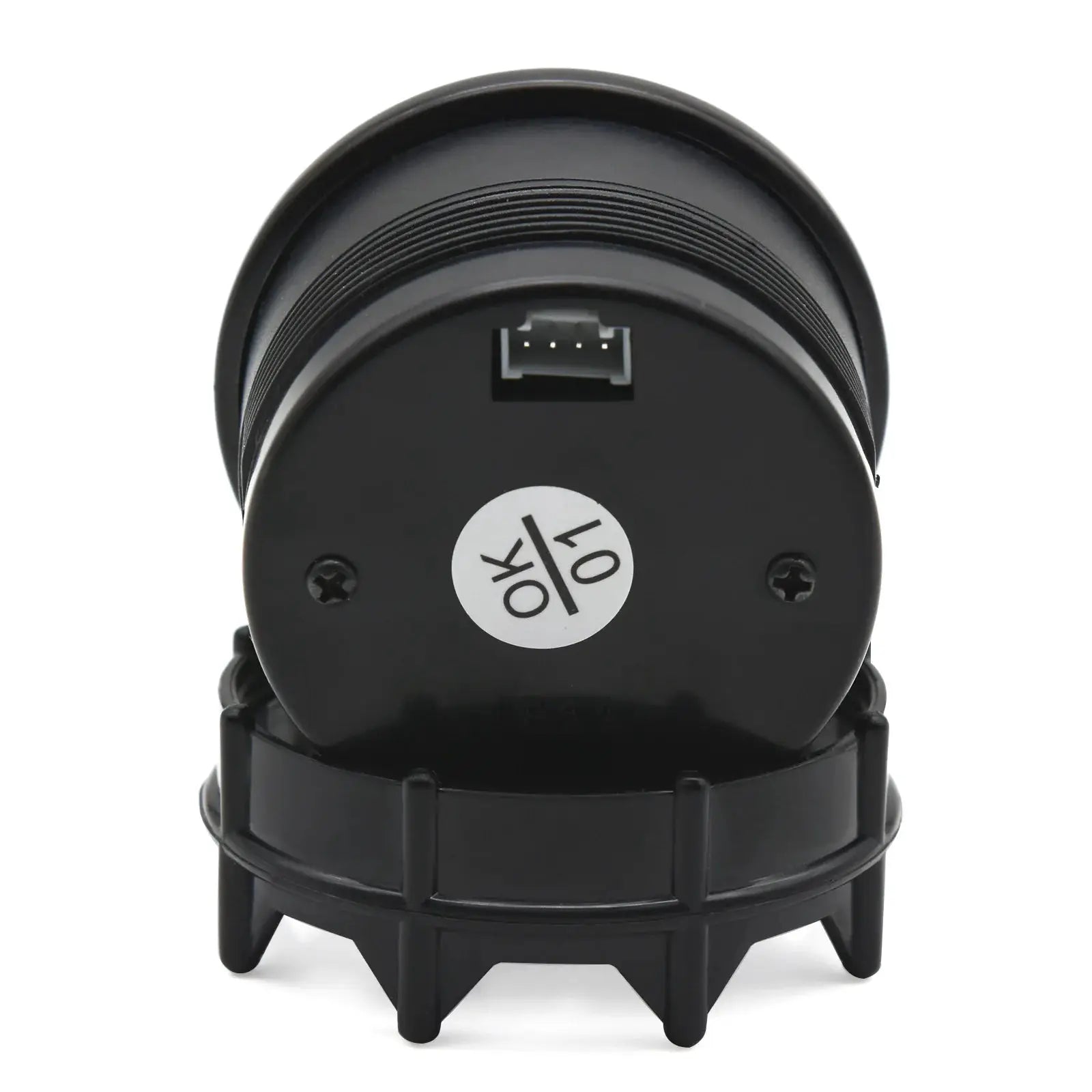 52mm digital gauge housing, black rear view with connector port and mounting ring
