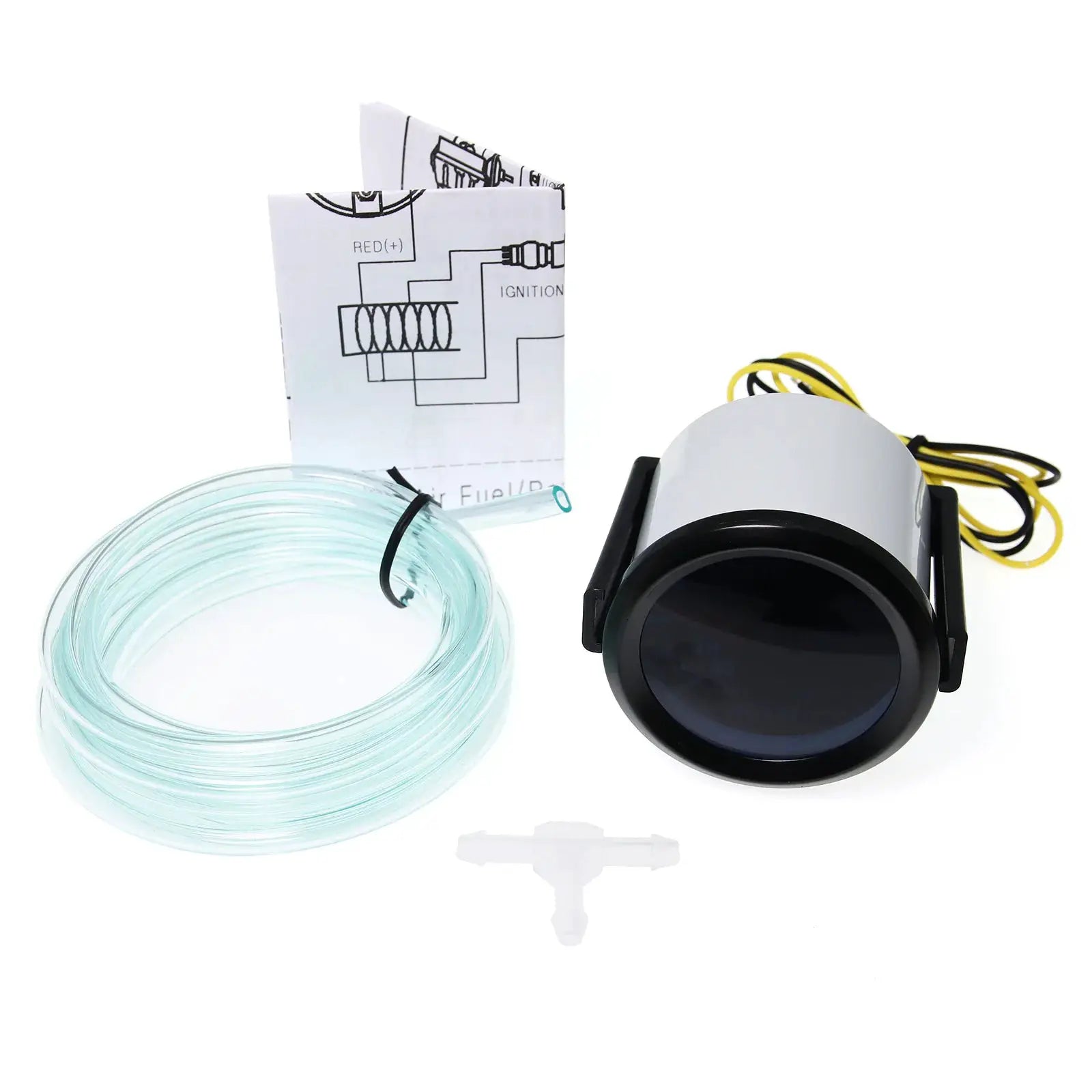 52mm automotive gauge kit by Simples Market with tachometer, water/temp and boost gauge, mounting hardware.