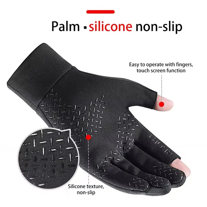 Winter Fishing Gloves for Men and Women Warm Anti Slip Touch Screen Two Fingers Cut Outdoor Angling